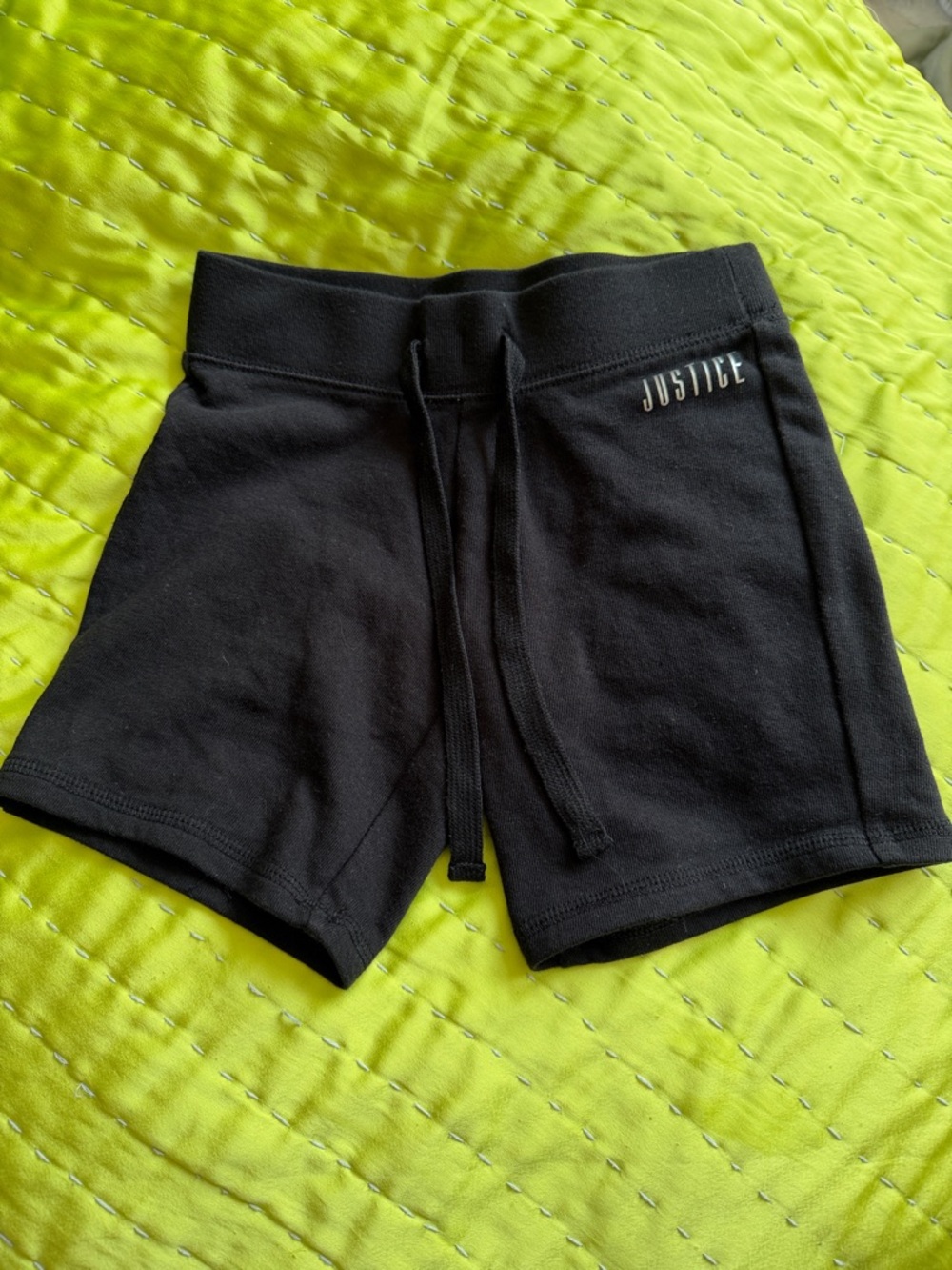 Justice Black Pull On Athletic Knit Shorts with Drawstring Size 7